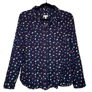 Vintage Talbots - Navy Blue Acorn Print - Button-Up Shirt